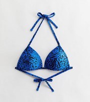 New Look Bright Blue Animal Print Moulded Triangle Bikini Top